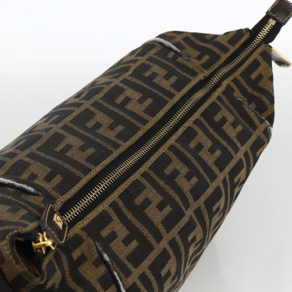 FENDI Zucca Canvas Hand Bag Brown Black Auth bs34216