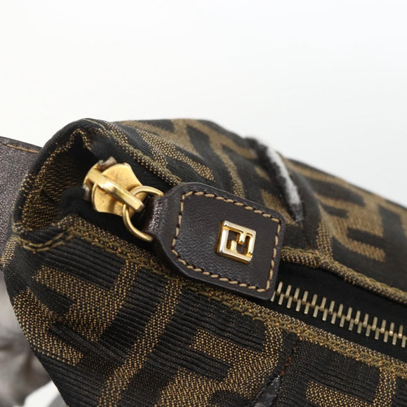 FENDI Zucca Canvas Hand Bag Brown Black Auth bs34216