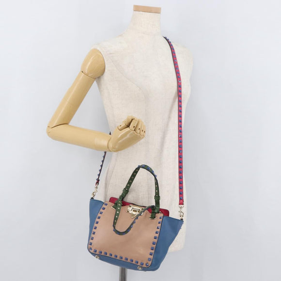VALENTINO Hand Bag Leather 2way Multicolor Gold Auth bs34219A