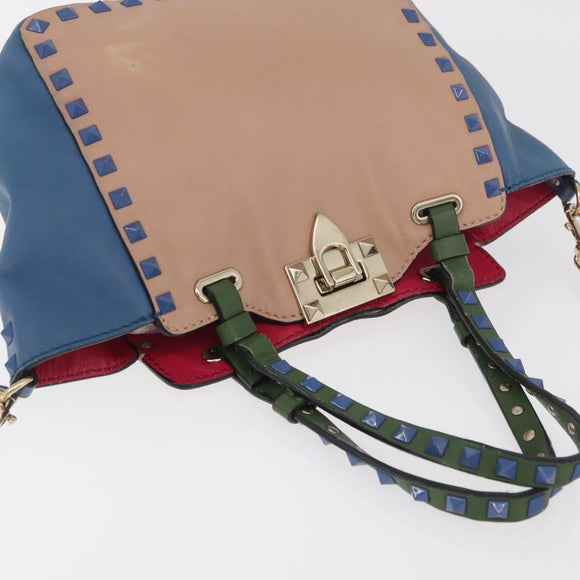 VALENTINO Hand Bag Leather 2way Multicolor Gold Auth bs34219A