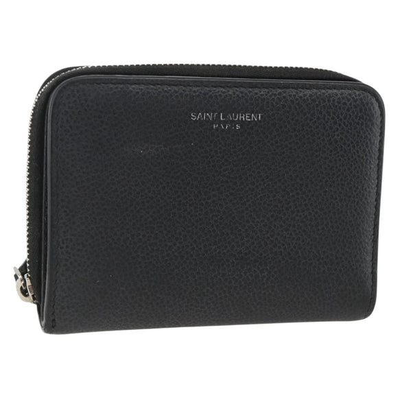 SAINT LAURENT Bifold Wallet Leather Black Silver Auth bs34223