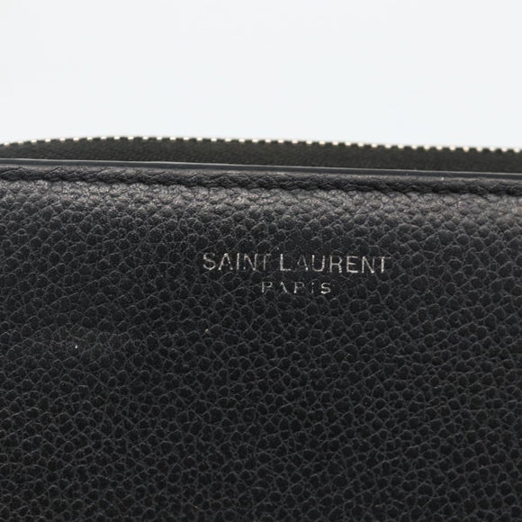 SAINT LAURENT Bifold Wallet Leather Black Silver Auth bs34223