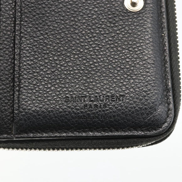 SAINT LAURENT Bifold Wallet Leather Black Silver Auth bs34223