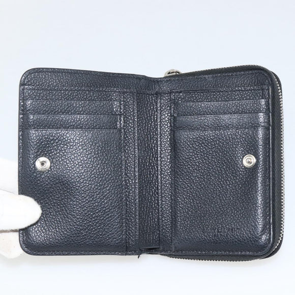 SAINT LAURENT Bifold Wallet Leather Black Silver Auth bs34223