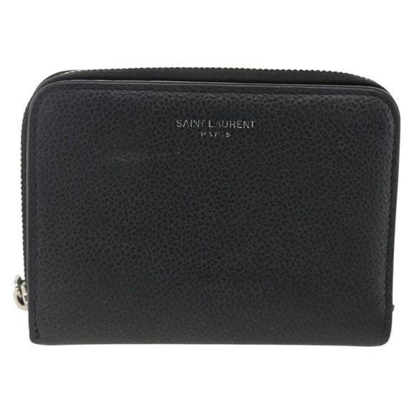 SAINT LAURENT Bifold Wallet Leather Black Silver Auth bs34223