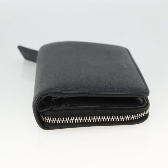 SAINT LAURENT Bifold Wallet Leather Black Silver Auth bs34223