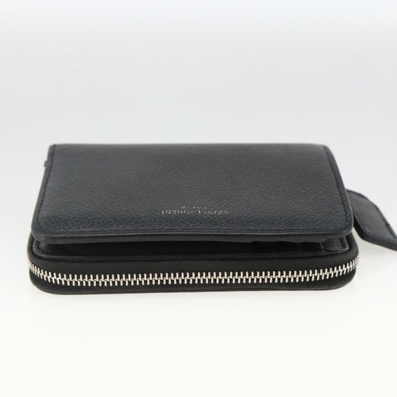 SAINT LAURENT Bifold Wallet Leather Black Silver Auth bs34223