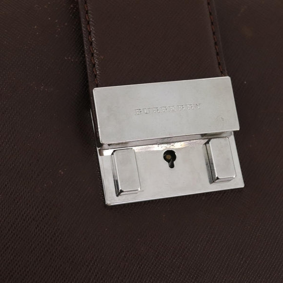 BURBERRY Business Bag Leather Brown Silver Auth bs34224
