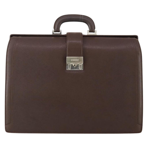 BURBERRY Business Bag Leather Brown Silver Auth bs34224