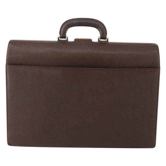 BURBERRY Business Bag Leather Brown Silver Auth bs34224