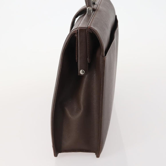 BURBERRY Business Bag Leather Brown Silver Auth bs34224