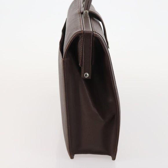 BURBERRY Business Bag Leather Brown Silver Auth bs34224