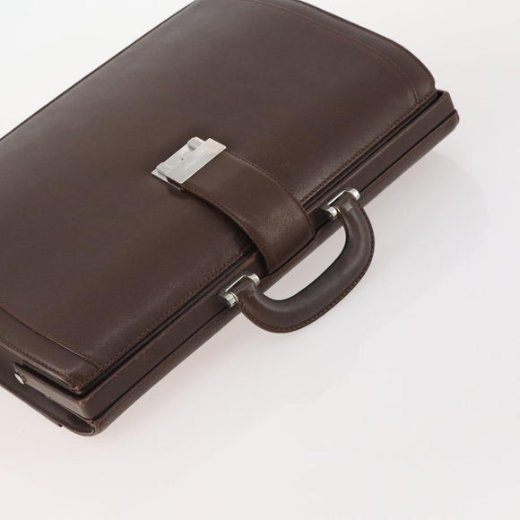BURBERRY Business Bag Leather Brown Silver Auth bs34224