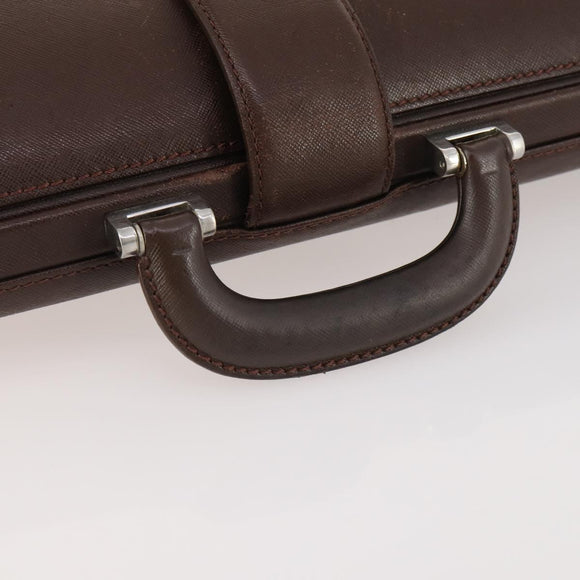 BURBERRY Business Bag Leather Brown Silver Auth bs34224