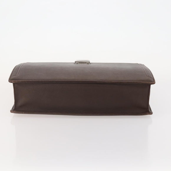 BURBERRY Business Bag Leather Brown Silver Auth bs34224