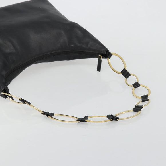 GUCCI Shoulder Bag Leather Black Gold 001 1998 1805 Auth bs34225