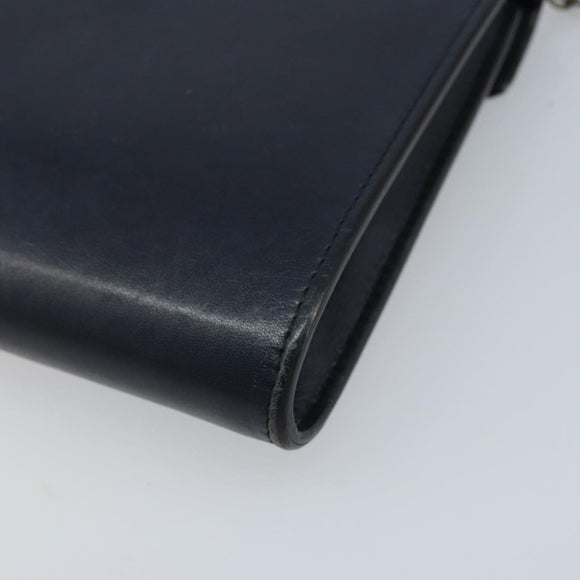 CELINE Chain Shoulder Bag Leather Navy Silver Auth bs34226