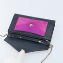 CELINE Chain Shoulder Bag Leather Navy Silver Auth bs34226-9