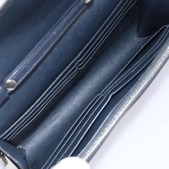 CELINE Chain Shoulder Bag Leather Navy Silver Auth bs34226