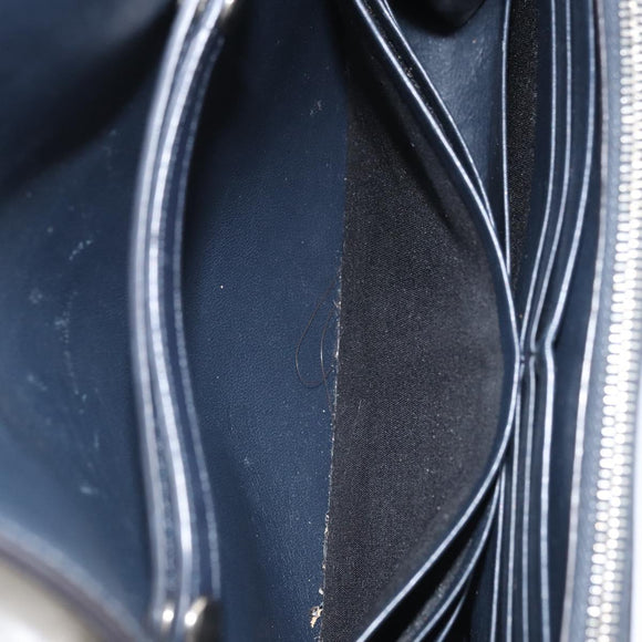 CELINE Chain Shoulder Bag Leather Navy Silver Auth bs34226