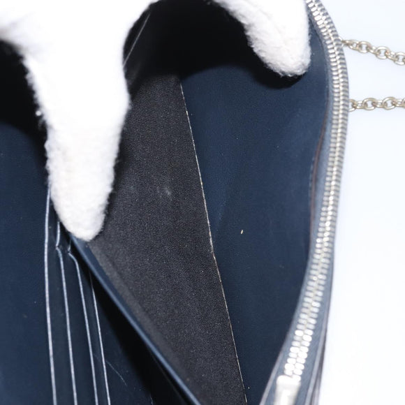 CELINE Chain Shoulder Bag Leather Navy Silver Auth bs34226
