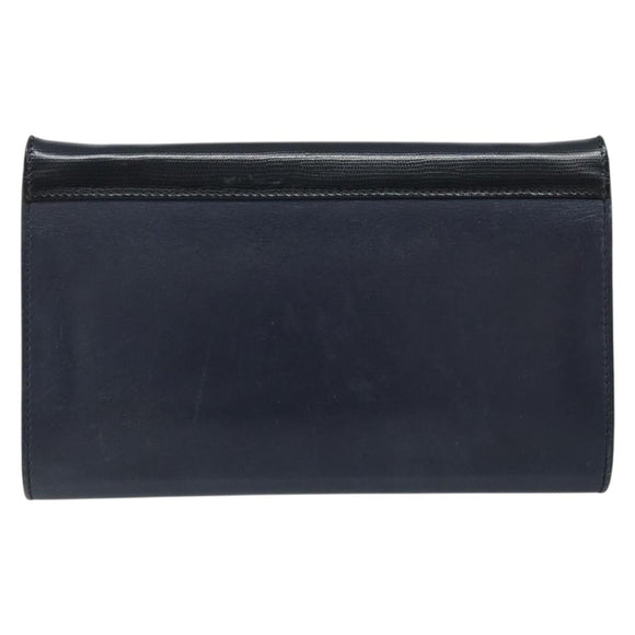 CELINE Chain Shoulder Bag Leather Navy Silver Auth bs34226