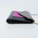 CELINE Chain Shoulder Bag Leather Navy Silver Auth bs34226-3