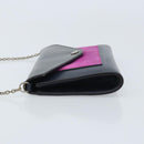 CELINE Chain Shoulder Bag Leather Navy Silver Auth bs34226-4