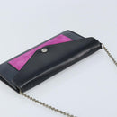 CELINE Chain Shoulder Bag Leather Navy Silver Auth bs34226-6