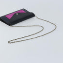 CELINE Chain Shoulder Bag Leather Navy Silver Auth bs34226-7