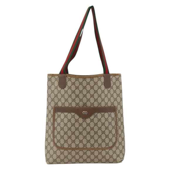 GUCCI GG Supreme Web Sherry Line Tote Bag PVC Beige 39 02 003 Auth bs34229