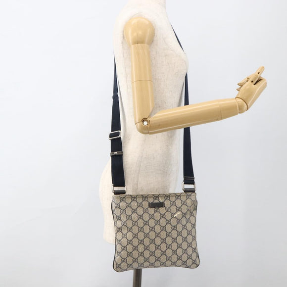 GUCCI GG Supreme Shoulder Bag PVC Navy Silver 201538 Auth bs34231
