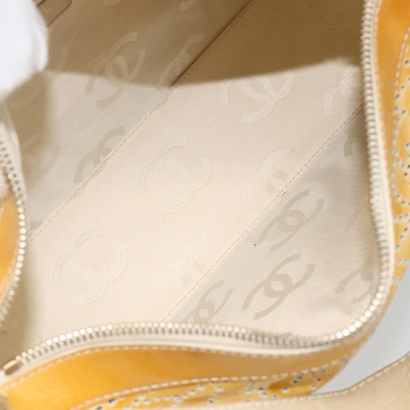 CHANEL Shoulder Bag Patent Leather Yellow Gold CC Auth bs34234