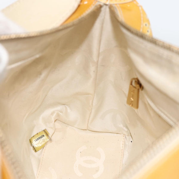 CHANEL Shoulder Bag Patent Leather Yellow Gold CC Auth bs34234
