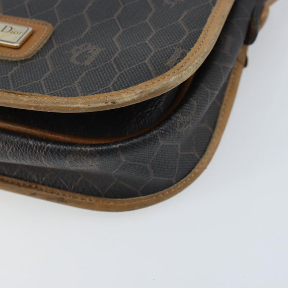Christian Dior Honeycomb Canvas Shoulder Bag PVC Black Gold Auth bs34235