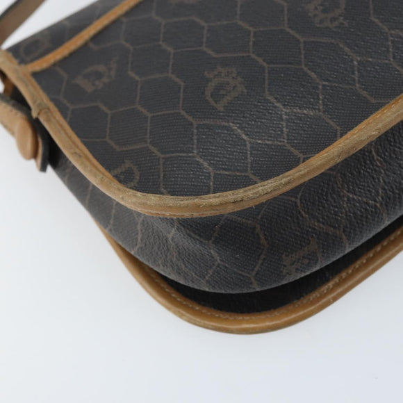 Christian Dior Honeycomb Canvas Shoulder Bag PVC Black Gold Auth bs34235