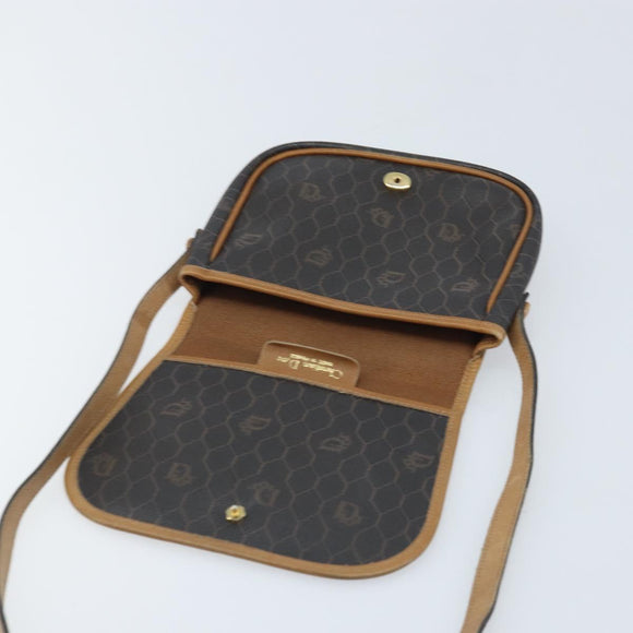 Christian Dior Honeycomb Canvas Shoulder Bag PVC Black Gold Auth bs34235