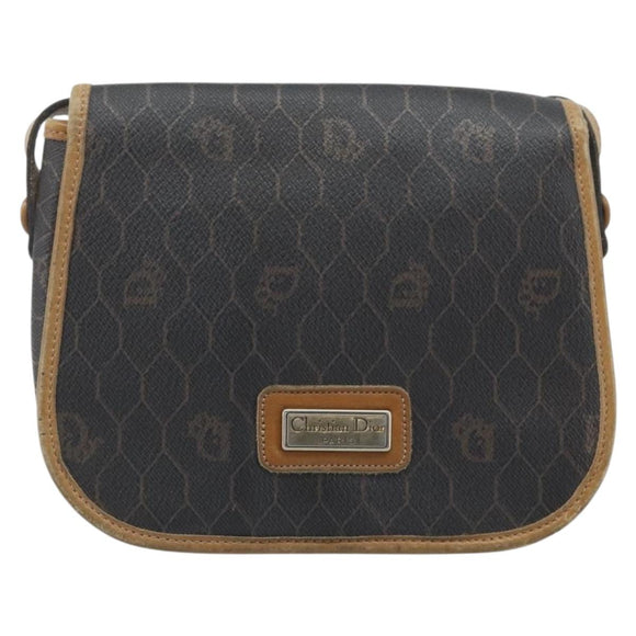 Christian Dior Honeycomb Canvas Shoulder Bag PVC Black Gold Auth bs34235