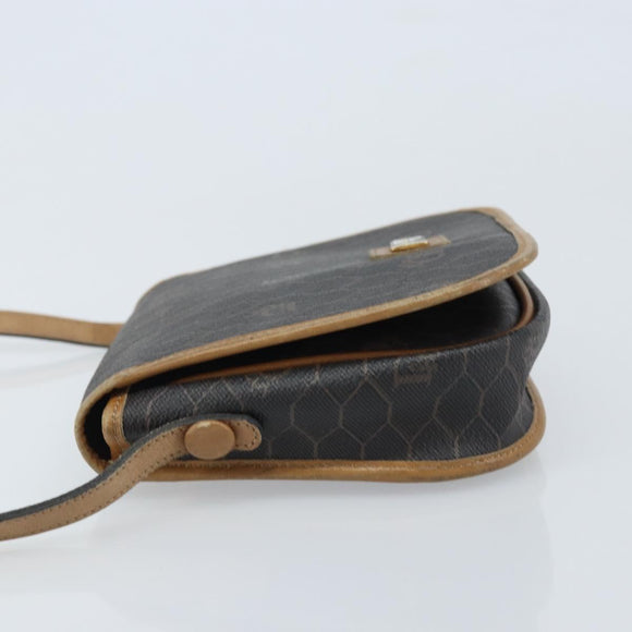 Christian Dior Honeycomb Canvas Shoulder Bag PVC Black Gold Auth bs34235