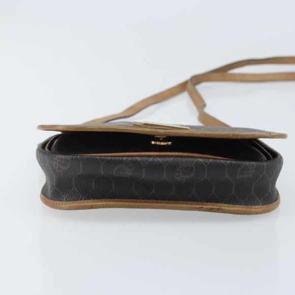 Christian Dior Honeycomb Canvas Shoulder Bag PVC Black Gold Auth bs34235