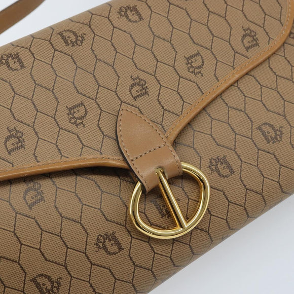 Christian Dior Honeycomb Canvas Shoulder Bag PVC Brown Gold Auth bs34236