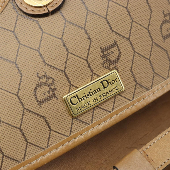 Christian Dior Honeycomb Canvas Shoulder Bag PVC Brown Gold Auth bs34236
