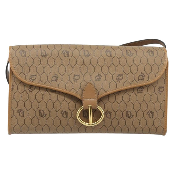 Christian Dior Honeycomb Canvas Shoulder Bag PVC Brown Gold Auth bs34236
