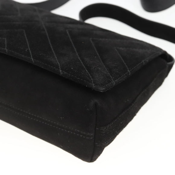 Salvatore Ferragamo Shoulder Bag Suede Black Gold Auth bs34238