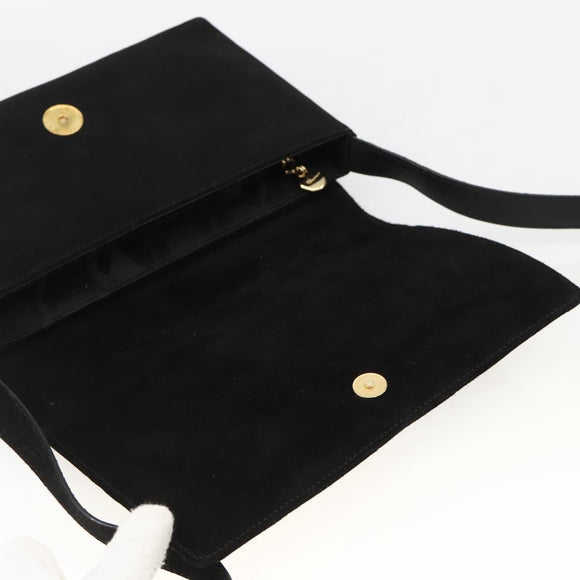 Salvatore Ferragamo Shoulder Bag Suede Black Gold Auth bs34238