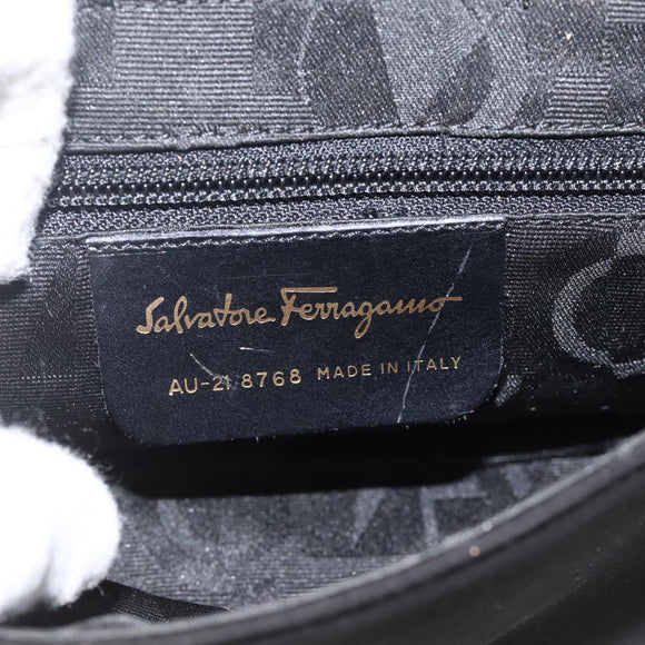 Salvatore Ferragamo Shoulder Bag Suede Black Gold Auth bs34238