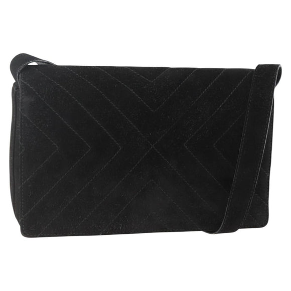 Salvatore Ferragamo Shoulder Bag Suede Black Gold Auth bs34238