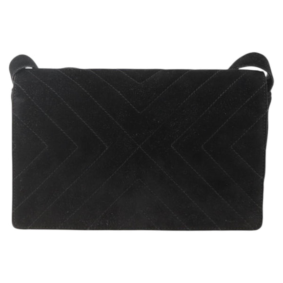 Salvatore Ferragamo Shoulder Bag Suede Black Gold Auth bs34238
