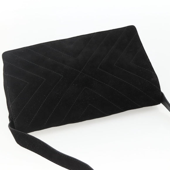 Salvatore Ferragamo Shoulder Bag Suede Black Gold Auth bs34238