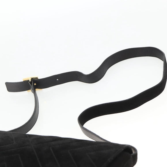 Salvatore Ferragamo Shoulder Bag Suede Black Gold Auth bs34238